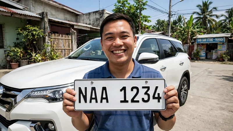 Filipino car owner holding a brand new LTO license plate