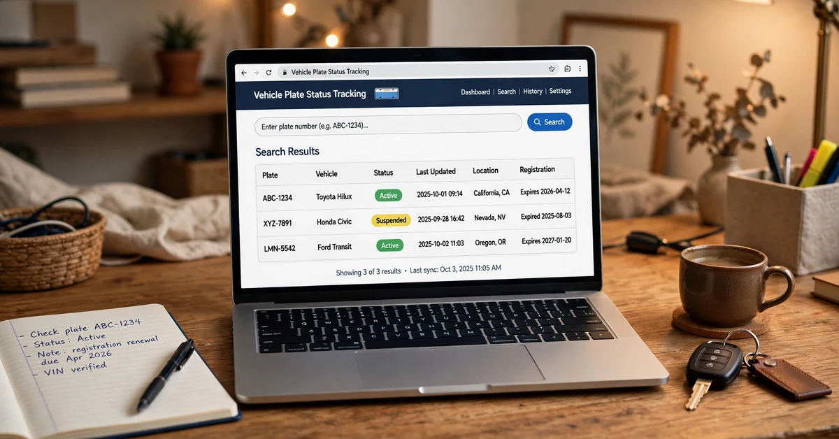 LTO plate tracker website on a laptop